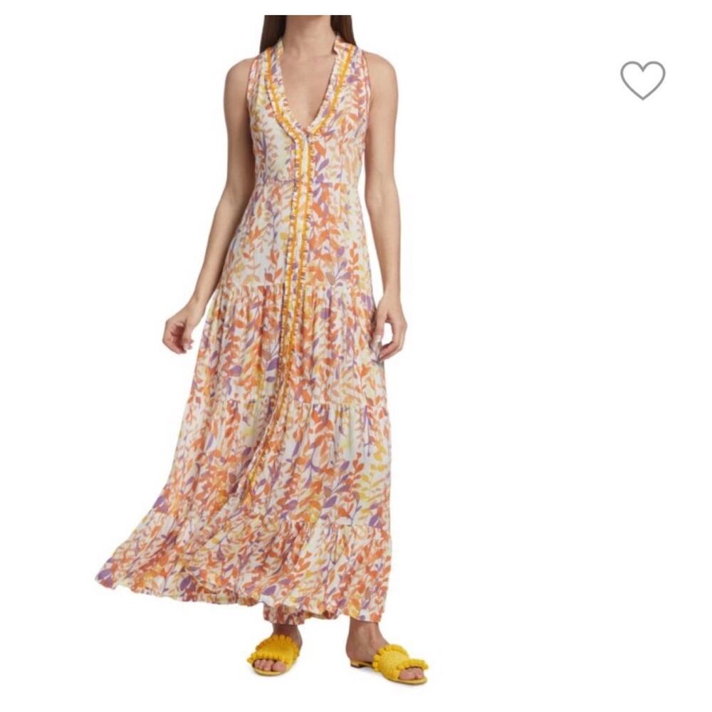 Poupette St Barth Nana Tiered Sleeveless Maxi Dress XS Luxury Resort Floral Boho